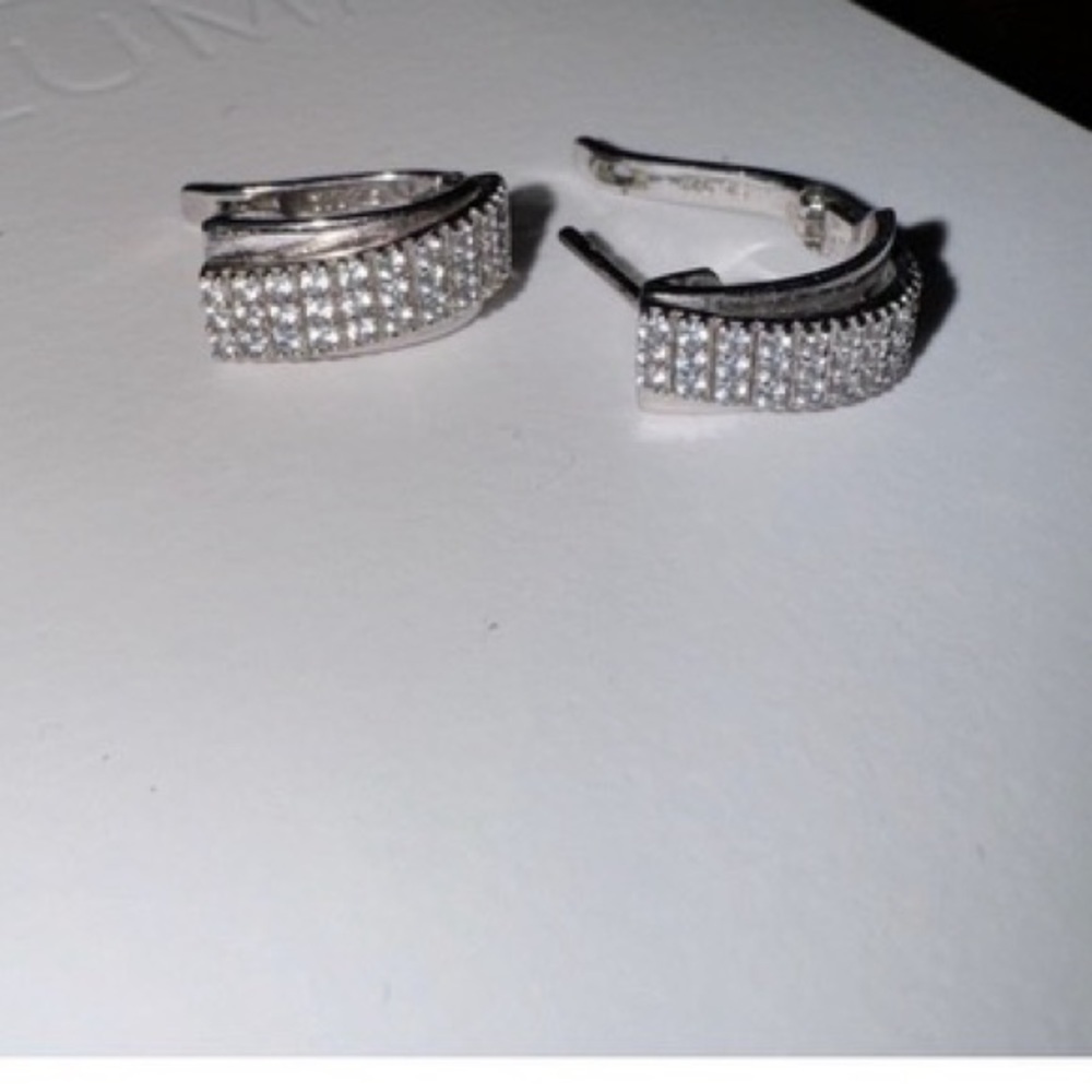 Pure Sterling Silver 925 Clear zirconia Hoop Earrings exclusive European design - Picture 2 of 5